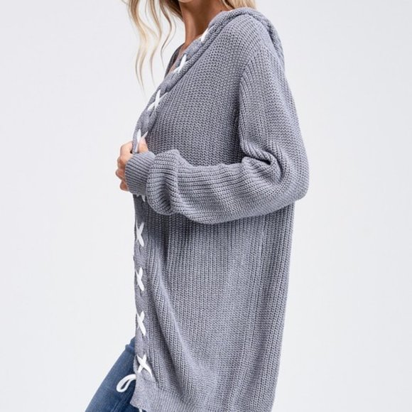 Hazel Laced Detail Hooded Sweater Cardigan - Picture 4 of 6